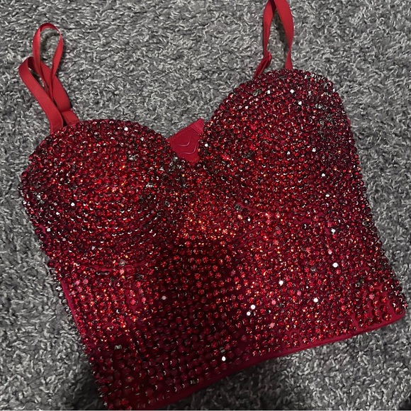 Red Sequin Sweetheart corset Top - Picture 3 of 4